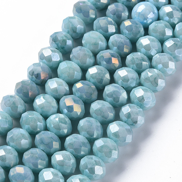 

PandaHall Opaque Baking Painted Glass Beads Strands, Faceted, Flat Round, Dark Turquoise, 10x8mm, Hole: 1.5mm, about 63pcs/strand, 21.06...