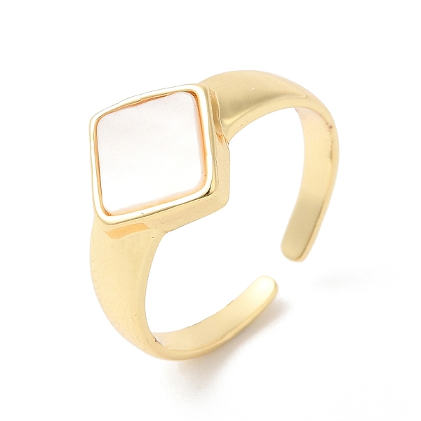 

PandaHall Natural Shell Rhombus Open Cuff Rings, Brass Jewelry for Women, Real 16K Gold Plated, US Size 6(16.5mm) Brass+Shell