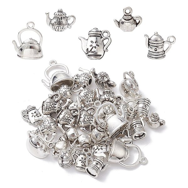

PandaHall 30Pcs 6 Styles Tibetan Style Alloy Charms, Teapot, Antique Silver, 11~20x12~17x3~9mm, Hole: 1.4~2mm, 5pcs/style Alloy Tableware