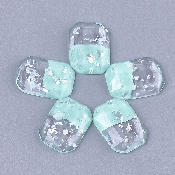 

PandaHall Two Tone Resin Cabochons, with Shell Chip, Faceted, Rectangle Octagon, Aquamarine & Clear, 18x13x3.5~4mm Resin Rectangle Green