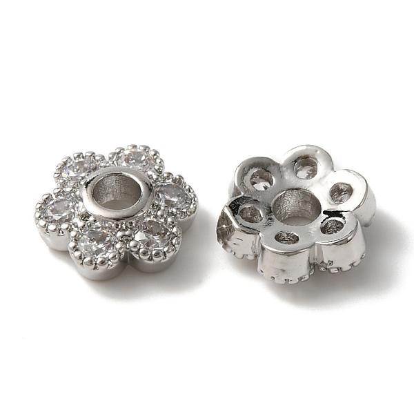 

PandaHall Rack Plating Brass Cubic Zirconia Bead Cap, Cadmium Free & Lead Free, Long-Lasting Plated, Flower, 6-Petal, Platinum, 8x7x2.5mm...