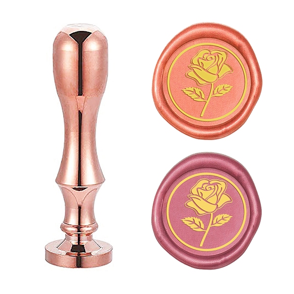 

PandaHall DIY Scrapbook, Brass Wax Seal Stamp Flat Round Head and Handle, Rose Gold, Flower Pattern, 25mm Brass Flower