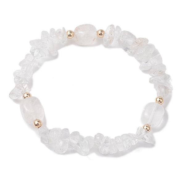 Pulseras Elásticas Con Cuentas De Cristal De Roca Cuboide Y Chip De Cristal De Cuarzo Natural Para Mujer