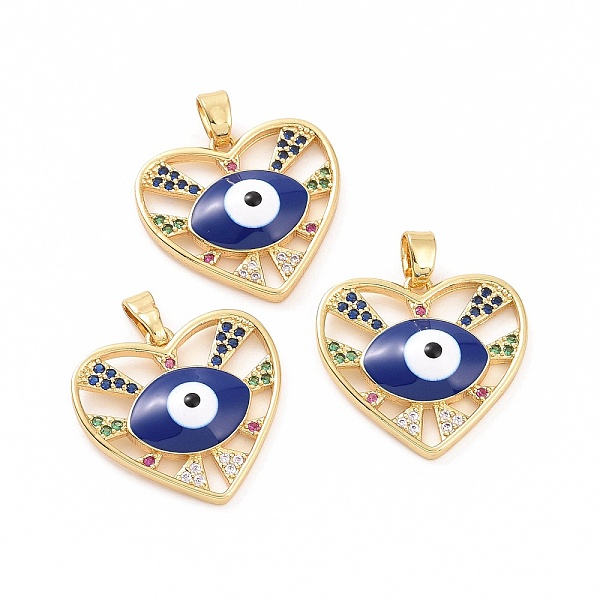 

PandaHall Brass Micro Pave Cubic Zirconia Pendants, with Enamel Evil Eye, Heart Charms, Golden, 20x21x4mm, Hole: 4x2.5mm Brass+Cubic..., Blue