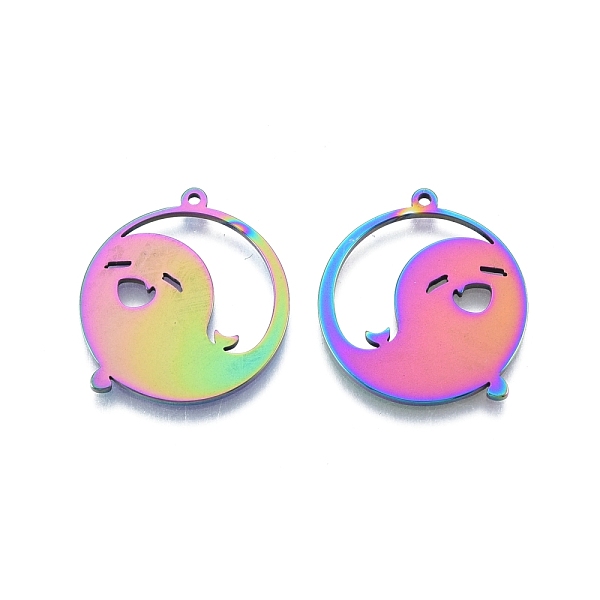 

PandaHall Ion Plating(IP) 201 Stainless Steel Pendant, Flat Round with Ghost, Rainbow Color, 27.5x25x1.5mm, Hole: 1.4mm 201 Stainless Steel...
