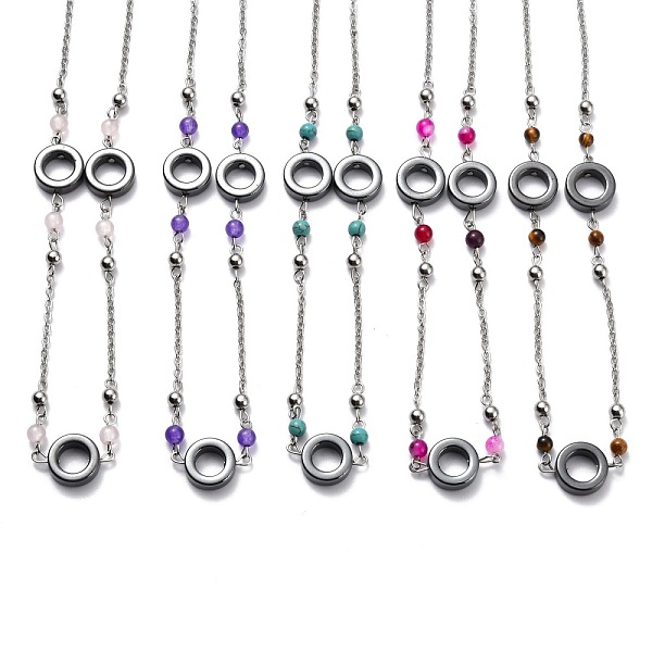 

PandaHall 304 Stainless Steel Beaded Necklaces, with Cable Chains, Non-magnetic Synthetic Hematite Beads and Natural & Synthetic Gemstone...