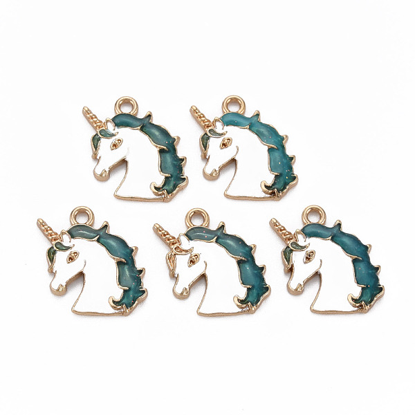 

PandaHall Alloy Enamel Pendants, with Glitter Powder, Light Gold, Cadmium Free & Nickel Free & Lead Free, Unicorn, Dark Cyan, 20x16.5x3mm...