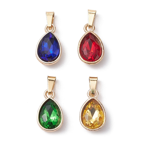 

PandaHall 4Pcs 4 Colros Faceted Glass Pendant, with 304 Stainless Steel Findings, Teardrop, Mixed Color, 15x9x4.5mm, Hole: 6x3mm, 1pc/color..., Multicolor