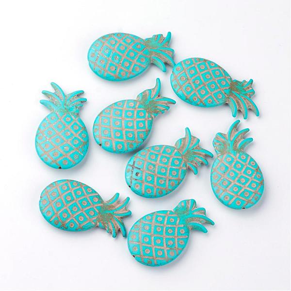 

PandaHall Synthetic Turquoise Beads, Dyed, Pineapple, Turquoise, 54~59x32x9mm, Hole: 1.5~2mm Synthetic Turquoise Fruit Green