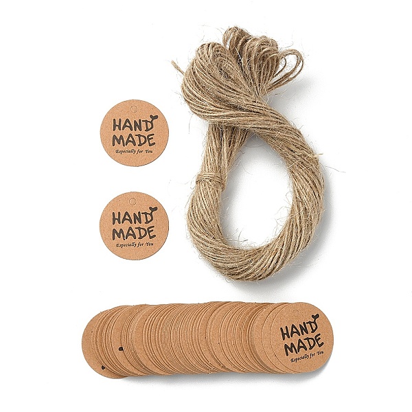 

PandaHall 100Pcs Kraft Paper Gift Tags, Hange Tags, with Hemp Rope, for Arts, Crafts and Food, Flat Round with Word HAND MADE, BurlyWood..., Orange