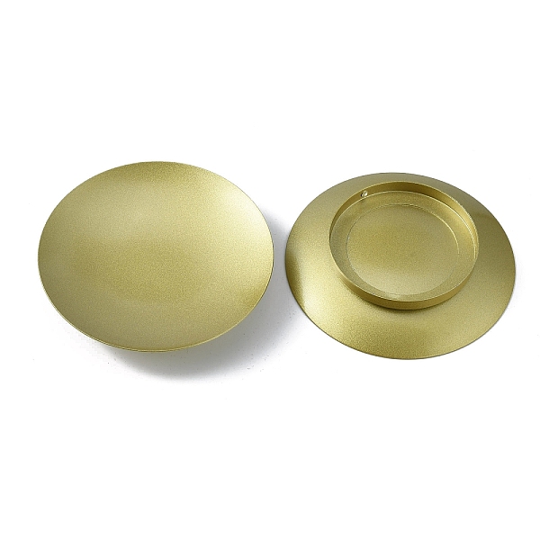 

PandaHall Iron Candle Holder, Tealight Tray, Home Tabletop Centerpiece Decoration, Flat Round, Gold, 10.7x1.7cm, 2pcs/set Iron Gold