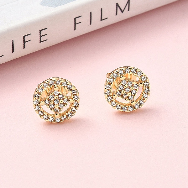 Boucles d'oreilles à tige rondes en laiton avec micro pavé de zircons cubiques transparents