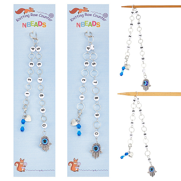 

PandaHall Number Acrylic & Glass Beaded Knitting Row Counter Chains, Brass Linking Ring Locking Stitch Marker, Evil Eye Hamsa Hand & Flat...