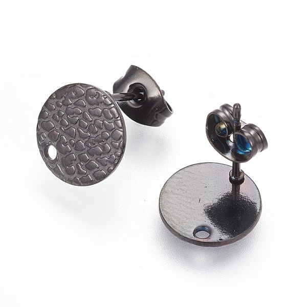 

PandaHall 304 Stainless Steel Ear Stud Findings, with Ear Nuts/Earring Backs and Hole, Textured Flat Round with Spot Lines, Electrophoresis...