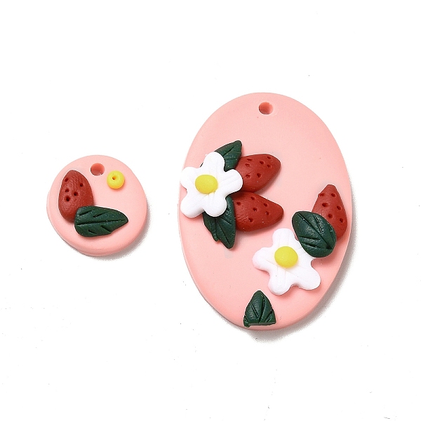 

PandaHall Handmade Polymer Clay Pendants Sets, Oval & Flat Round with Flower and Strawberry, Pink, 35x25x7.5mm, Hole: 2mm, 2pcs/set Polymer...