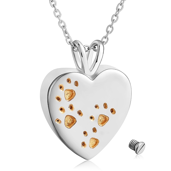 

PandaHall 316L Surgical Stainless Steel Heart with Paw Print Urn Ashes Pendant Necklace with Enamel, Memorial Jewelry for Men Women..., Gold