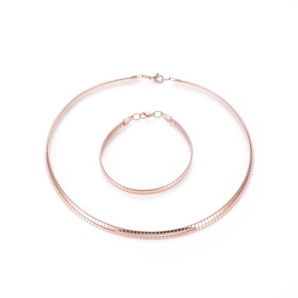 

PandaHall 304 Stainless Steel Choker Necklaces and Bangles Jewelry Sets, with Lobster Claw Clasps, Rose Gold, 8-1/4 inch~8-3/8 inch...