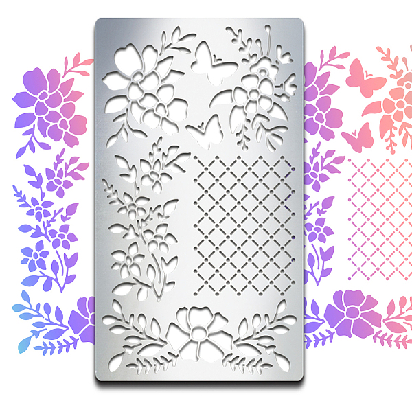 

PandaHall MAYJOYDIY Flower Grid Journal Stencil Metal Stencils Flower Butterfly Stainless Steel Painting Stencils 10×17.7cm Journals Planner...