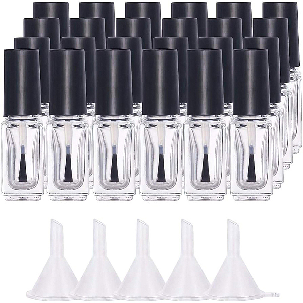 

PandaHall BENECREAT 24PCS 5ml Empty Nail Polish Bottles Transparent Glass Nail Varnish Bottles with Brushes, 5PCS Funnel Hopper Glass Clear