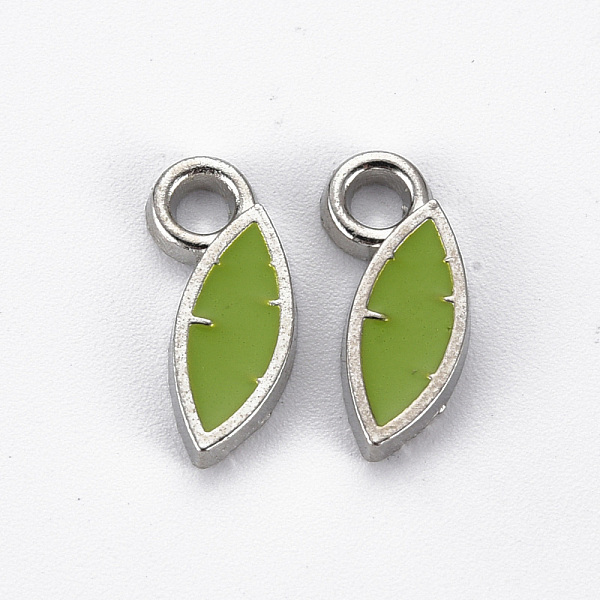 

PandaHall Rack Plating Alloy Enamel Charms, Cadmium Free & Lead Free, Platinum, Leaf, Yellow Green, 15x8x2mm, Hole: 2mm Alloy+Enamel Leaf