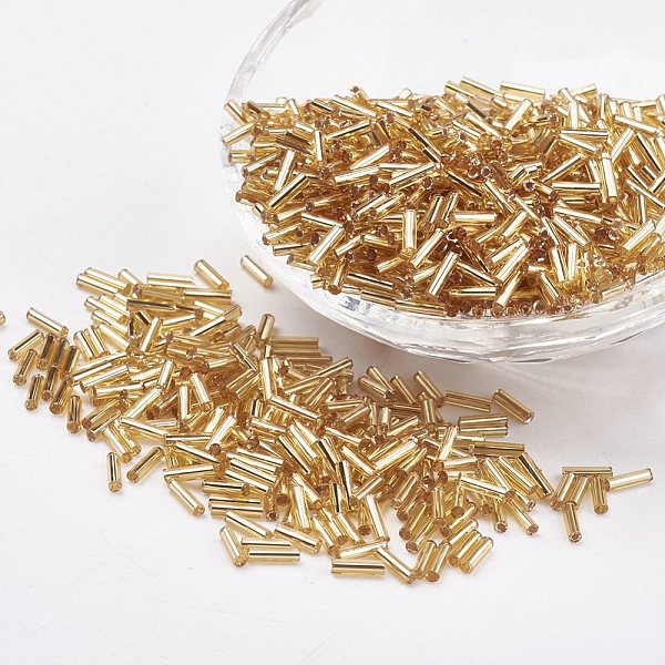

PandaHall Glass Bugle Beads, Silver Lined, Wheat, 6x2mm, Hole: 0.5mm, about 10000pcs/bag Glass Orange