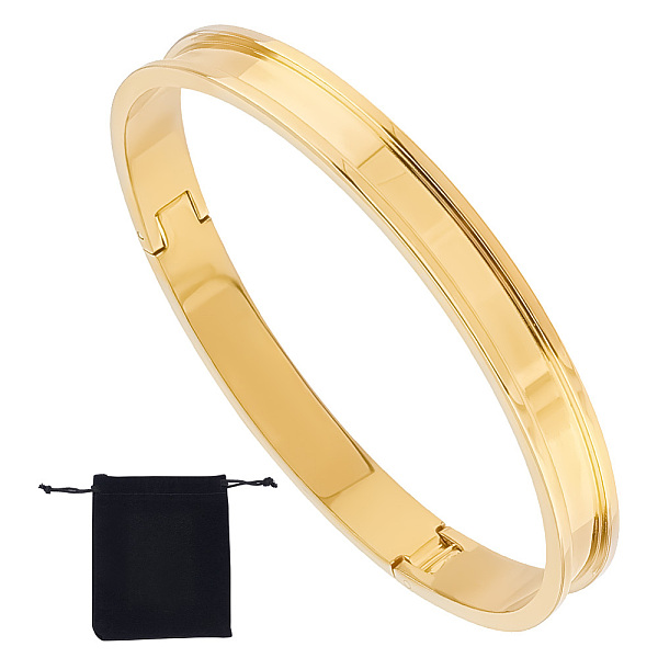 

PandaHall Unicraftale 1Pc Stainless Steel Grooved Bangles, DIY Leather Inlay Bangles, with 1Pc Velvet Pouches, Golden, Inner Diameter...