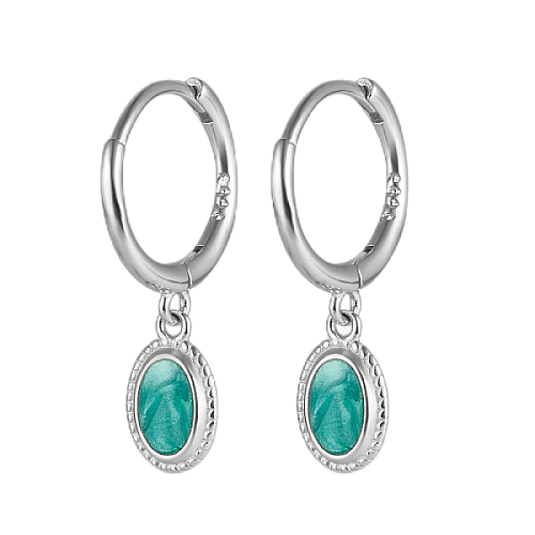 

PandaHall Rhodium Plated 925 Sterling Siliver Enamel Oval Dangle Hoop Earrings, with S925 Stamp, Platinum, 21x6mm Sterling Silver Oval
