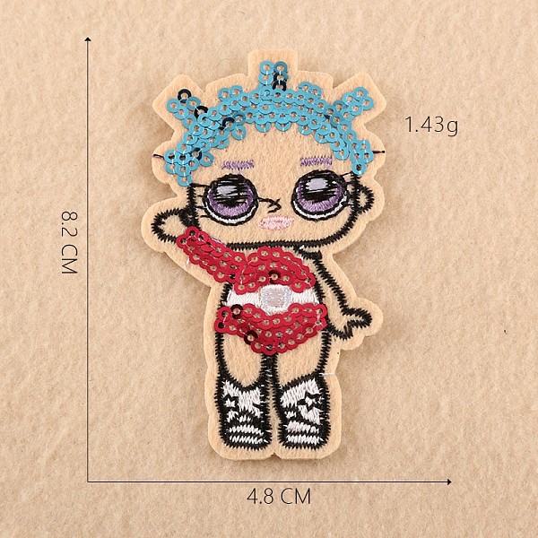 PandaHall Computerized Embroidery Cloth Iron on/Sew on Patches, Costume Accessories, Paillette Appliques, Girl, Red, 8.2x4.8cm Cloth Human...