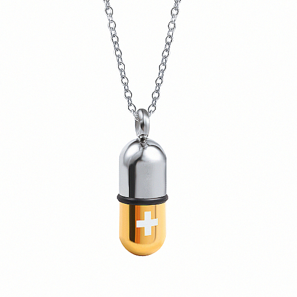 

PandaHall Medical Theme Pill Shape Stainless Steel Pendant Necklaces with Cable Chains, Real 18K Gold Plated, no size Stainless Steel...