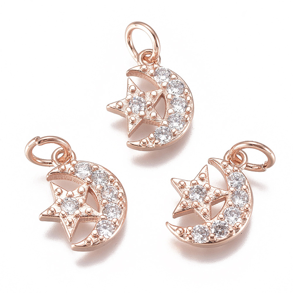 

PandaHall Brass Micro Pave Cubic Zirconia Charms, with Jump Ring, Long-Lasting Plated, Moon with Star, Clear, Mixed Color, 12x9x2mm, Hole...