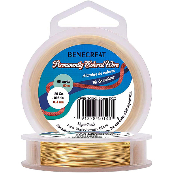 

PandaHall BENECREAT 26Gauge(0.4mm) Tarnish Resistant Light Gold Wire Jewellery Making Copper Wire, 60M/66Yard Copper Round