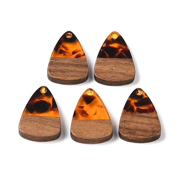 

PandaHall Resin & Wood Pendants, with Gold Foil, Triangle Charm, Dark Orange, 23x15x3mm, Hole: 2mm Wood Triangle