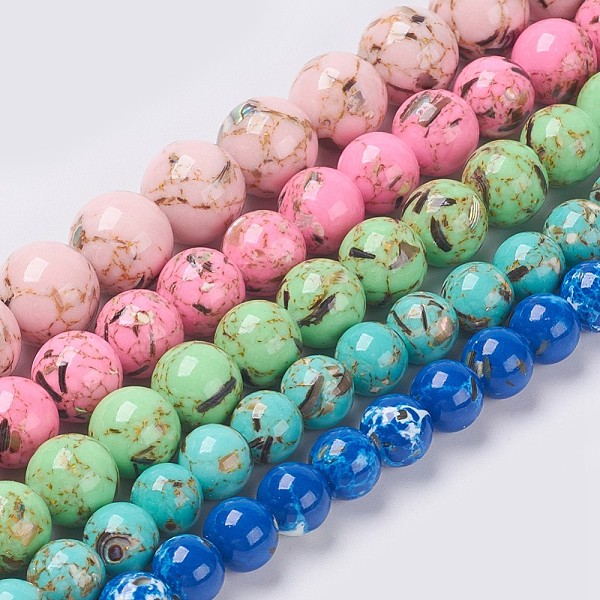 

PandaHall Sea Shell and Synthetic Turquoise Assembled Beads Strands, Round, Mixed Color, 4mm, Hole: 0.8mm, about 92pcs/strand, 15.5 inch..., Multicolor