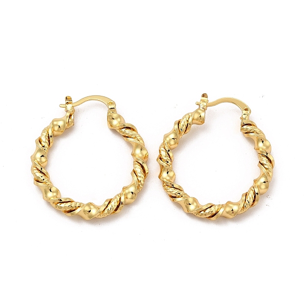

PandaHall Rack Plating Brass Twist Ring Hoop Earrings for Women, Cadmium Free & Lead Free, Real 18K Gold Plated, 32.5x28.5x4.2mm, Pin...