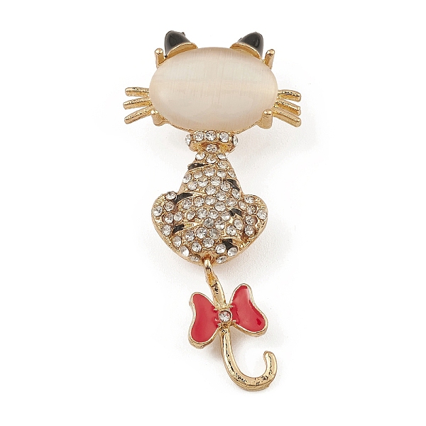 

PandaHall Alloy Enamel Brooch, with Rhinestone & Cat Eye, Cat Shape, Golden, 53x25x10.5mm Alloy+Rhinestone Cat Shape