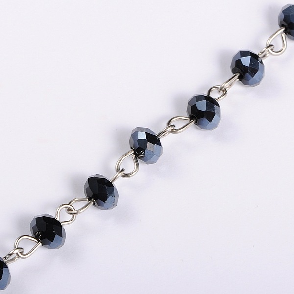 

PandaHall Handmade Rondelle Glass Beads Chains for Necklaces Bracelets Making, with Platinum Iron Eye Pin, Unwelded, Black, 39.3 inch, Beads...