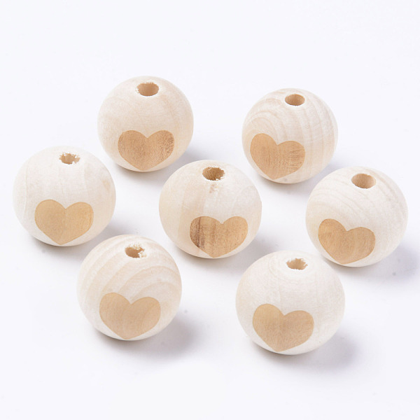 

PandaHall Unfinished Natural Wood European Beads, Large Hole Beads, for DIY Painting Craft, Laser Engraved Pattern, Round with Heart Pattern...