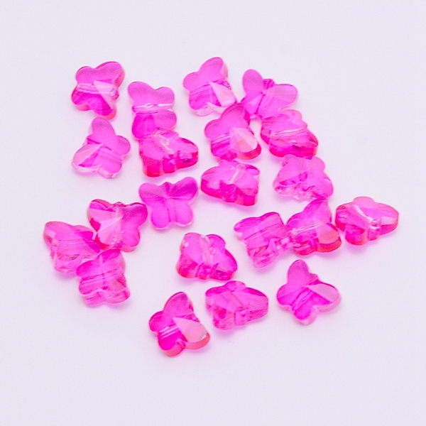 

PandaHall Transparent Glass Beads, Faceted, Butterfly, Magenta, 6.5x8x5.5mm, Hole: 1mm Glass Butterfly Pink