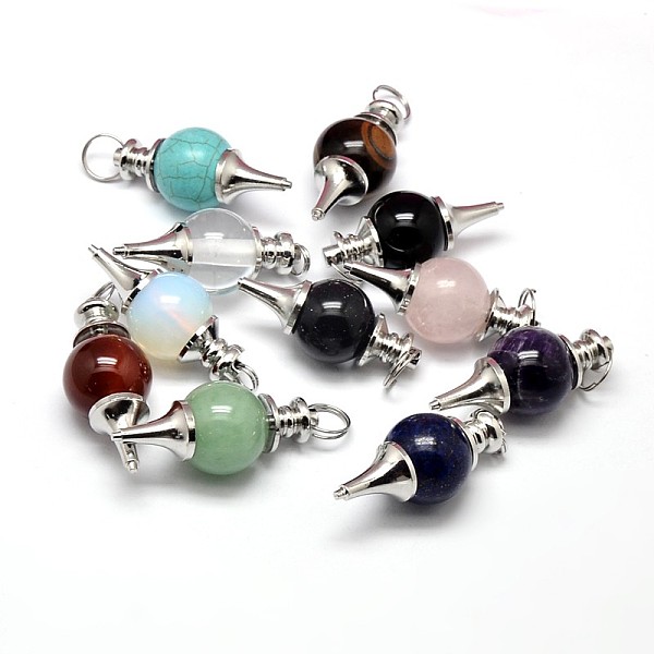 

PandaHall Platinum Tone Zinc Alloy Natural & Synthetic Mixed Stone Pendants, Lead Free & Nickel Free, 41~43x18mm, Hole: 5.5mm Mixed Stone...
