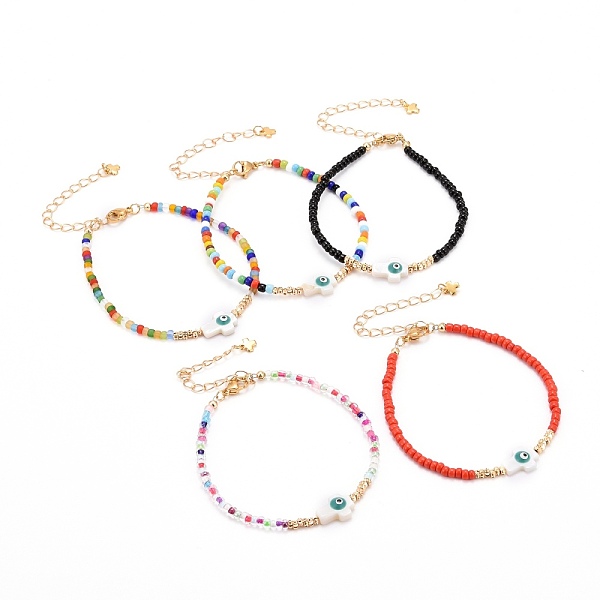 

PandaHall Cross with Evil Eye Beaded Bracelets, with Glass Seed & Brass & Natural Freshwater Shell Beads, 304 Stainless Steel Lobster Claw..., Multicolor