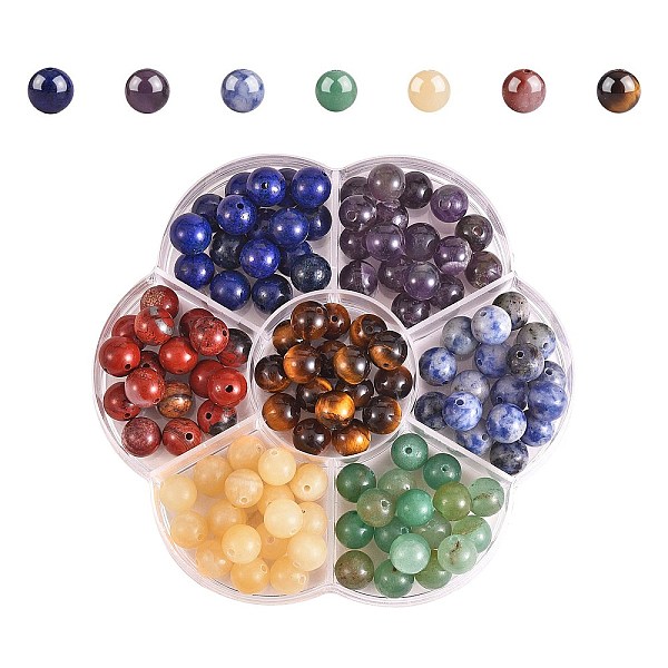 

PandaHall 140Pcs 7 Style Natural Gemstone Beads, Natural Tiger Eye & Green Aventurine & Blue Spot Jasper & Dyed Lapis Lazuli & Amethyst &...