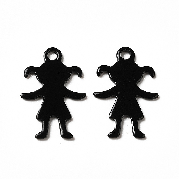 

PandaHall Spray Painted 201 Stainless Steel Pendants, Girl Charm, Black, 16x11x0.5mm, Hole: 1.4mm 201 Stainless Steel Human Black