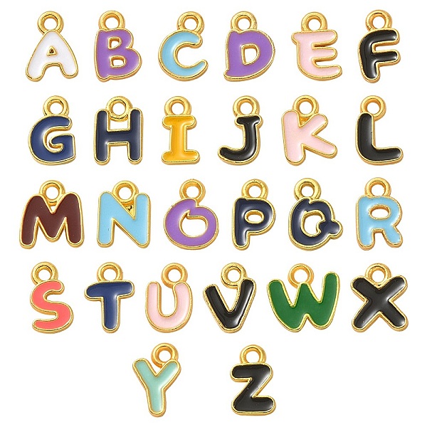 

PandaHall 26Pcs 26 Styles Alloy Enamel Pendants, Matte Gold Color, Letter Charm, Nickel Free, Letter A~Z, 10~11x6~10x1.5mm, Hole: 1.6mm...