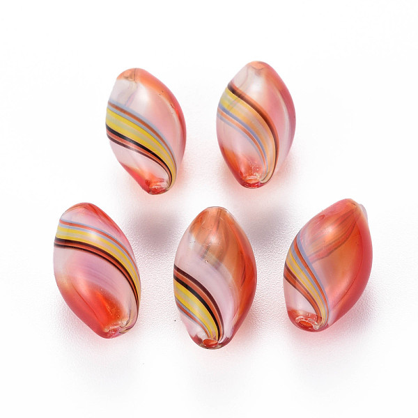 

PandaHall Transparent Handmade Blown Glass Globe Beads, Stripe Pattern, Rice, Crimson, 18~19x10mm, Hole: 1~2mm Glass Rice Pink