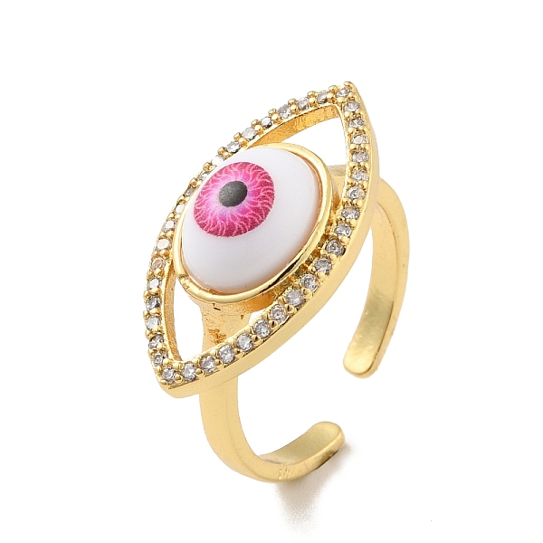 

PandaHall Cubic Zirconia Horse Eye Open Cuff Ring with Acrylic, Real 18K Gold Plated Brass Jewelry for Women, Cadmium Free & Lead Free, Hot...