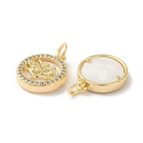 

PandaHall Natural White Shell Tree of Life Charms, Brass Micro Pave Clear Cubic Zirconia Flat Round Charms, Real 18K Gold Plated...