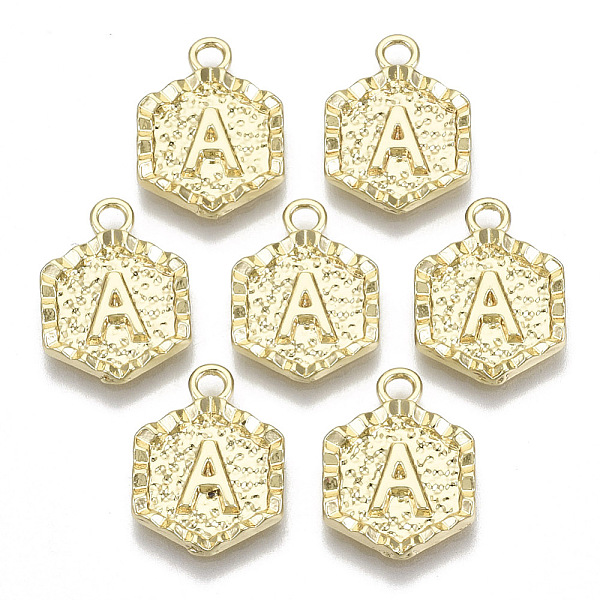

PandaHall Alloy Pendants, Cadmium Free & Nickel Free & Lead Free, Hexagon with Letter, Real 18K Gold Plated, Letter.A, 17.5x13x2mm, Hole...
