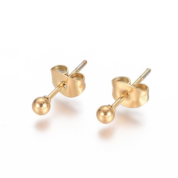 

PandaHall Ion Plating(IP) 304 Stainless Steel Stud Earrings, Ball Stud Earrings, with Earring Backs, Golden, 14x3mm, Pin: 0.8mm 304...