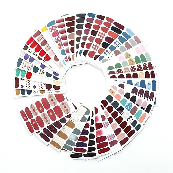 PandaHall Full Cover Nail Art Stickers, Nail Decals Self-adhesive, for Women Girls Manicure Nail Art Decoration, Mixed Color, 10x5.5cm, 10...
