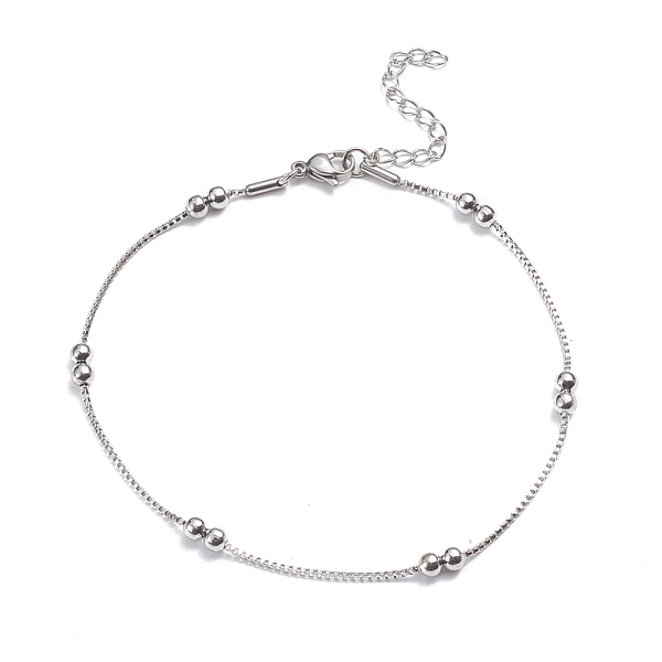 

PandaHall 304 Stainless Steel Box Chain Anklets, with Round Beads and Lobster Claw Clasps, Stainless Steel Color, 9-7/8 inch(25cm), 1.5mm...